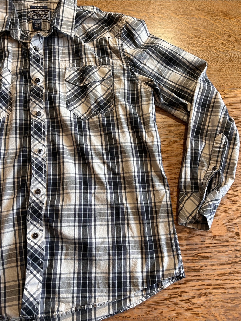 American Rag Black & White Plaid Button-Down Shirt - Picture 3 of 7